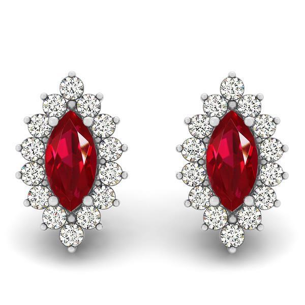 Boucles D'oreilles Puces 9 Carats Rubis Marquise Avec Diamants Or Blanc 14K - HarryChadEnt.FR