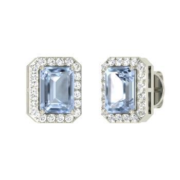 Boucles D'oreilles Puces Dame 11 Carats Aigue Marine Avec Diamants Or Blanc - HarryChadEnt.FR