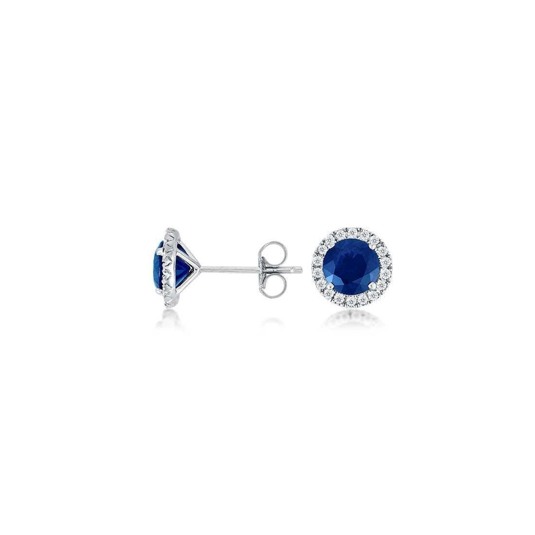 Boucles D'oreilles Puces Diamant Ceylan Saphir 3.10 Carats Or Blanc 14K - HarryChadEnt.FR