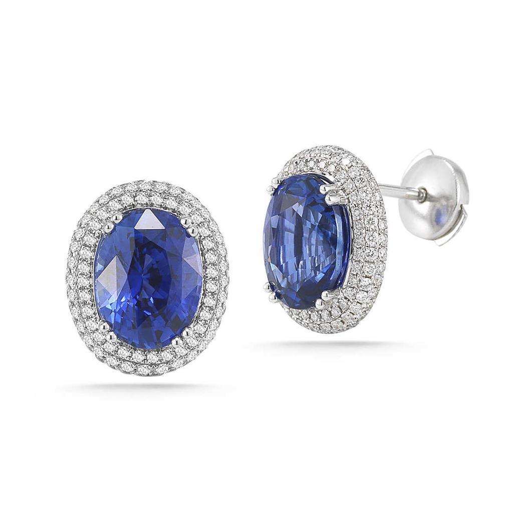 Boucles D'oreilles Puces Femme 7 Carats Saphir Et Diamants Or Blanc 14K - HarryChadEnt.FR