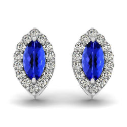 Boucles D'oreilles Puces Marquise Tanzanite Et Diamants 7 Carats Or Blanc