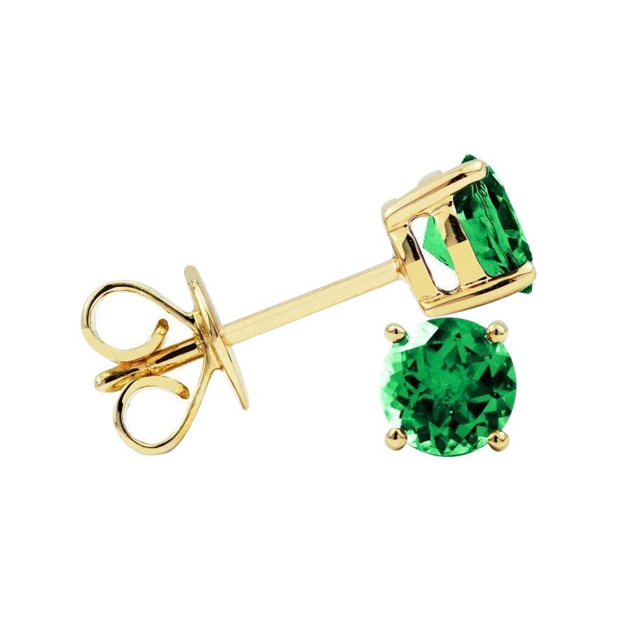 Boucles D'oreilles Puces Or Jaune 14K Taille Ronde 5 Carats Vert Emeraude - HarryChadEnt.FR
