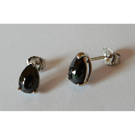 Boucles D'oreilles Puces Poire 1.50 Carats Diamants Noirs Or Blanc Finition 14K - HarryChadEnt.FR