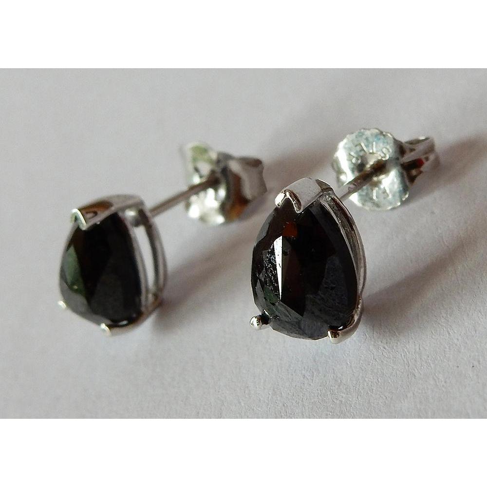 Boucles D'oreilles Puces Poire 1.50 Carats Diamants Noirs Or Blanc Finition 14K - HarryChadEnt.FR