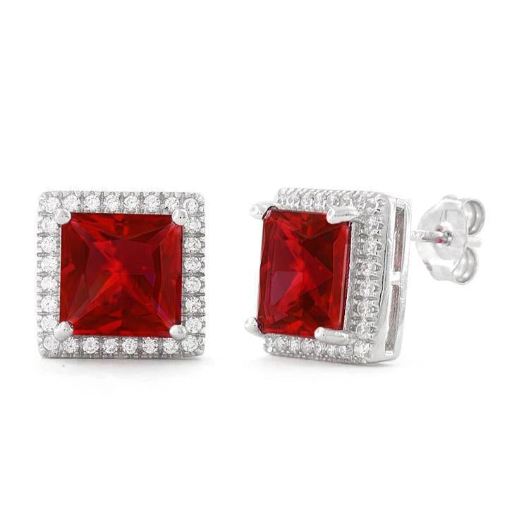 Boucles D'oreilles Puces Princesse Rubis Et Diamants Ronds 7.20 Carats Or 14K - HarryChadEnt.FR