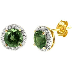 Boucles D'oreilles Puces Rondes 9.92 Carats Tourmaline Et Diamants