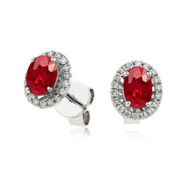 Boucles D'oreilles Puces Rubis Et Diamants 8.20 Carats Or Blanc 14K
