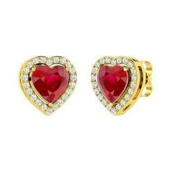 Boucles D'oreilles Puces Rubis Rouge Et Diamants 3.80 Ct Or Jaune