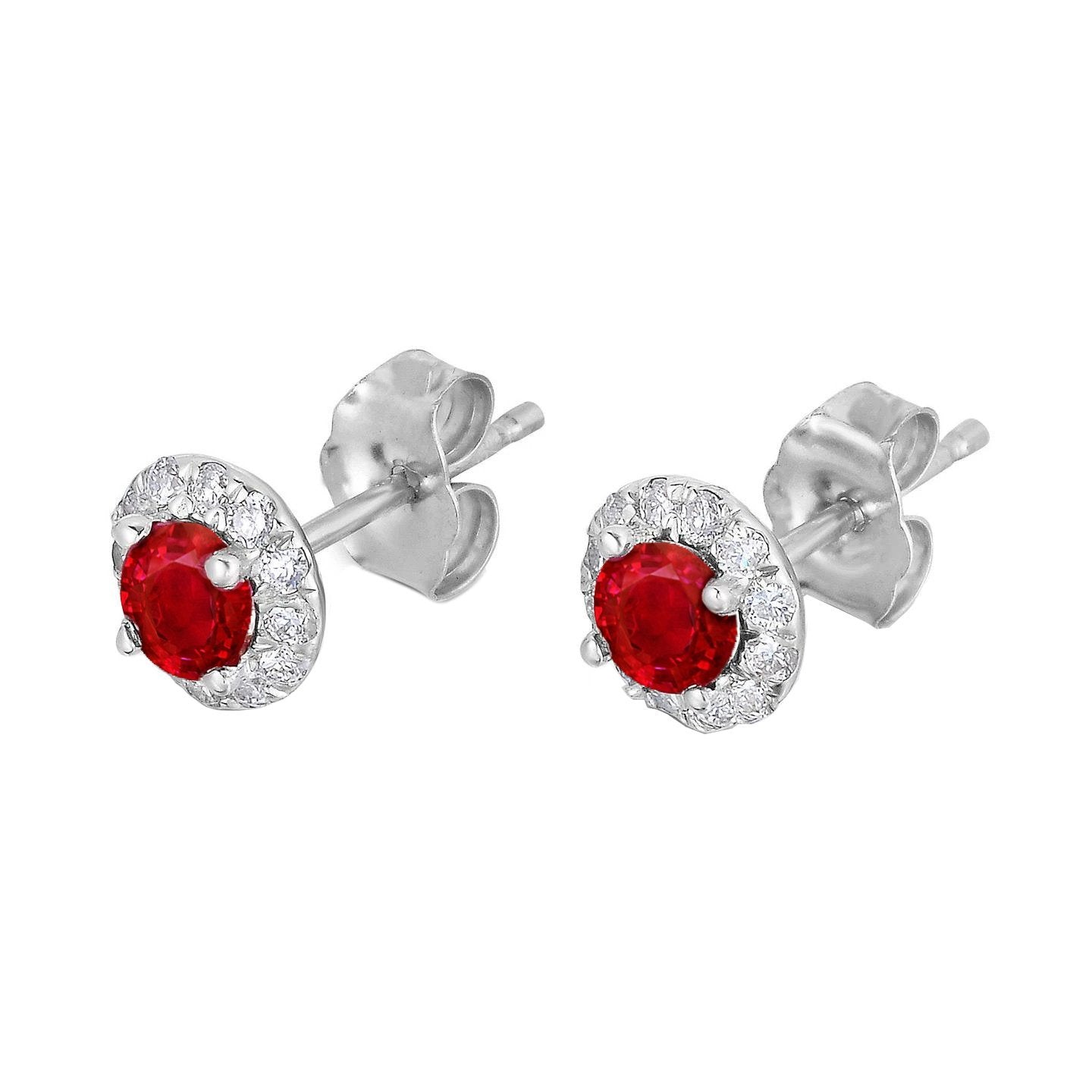 Boucles D'oreilles Puces Rubis Rouges Et Diamants 3.60 Carats Or Blanc 14K - HarryChadEnt.FR