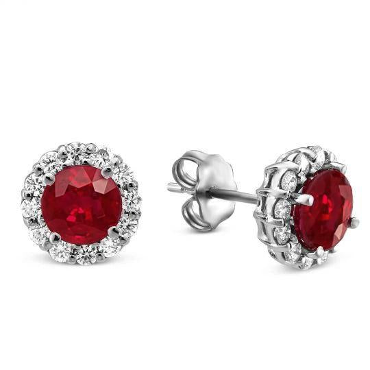Boucles D'oreilles Puces Rubis Rouges Et Diamants 5.90 Carats - HarryChadEnt.FR