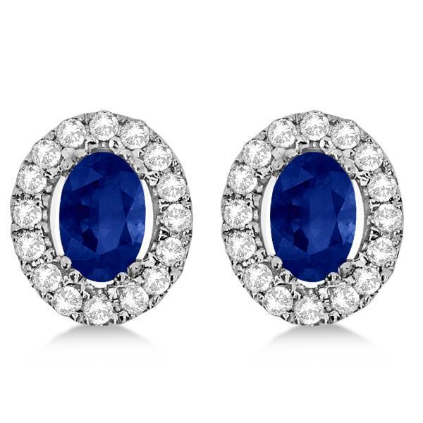Boucles D'oreilles Puces Saphir Bleu Et Diamants 6.80 Carats Halo - HarryChadEnt.FR