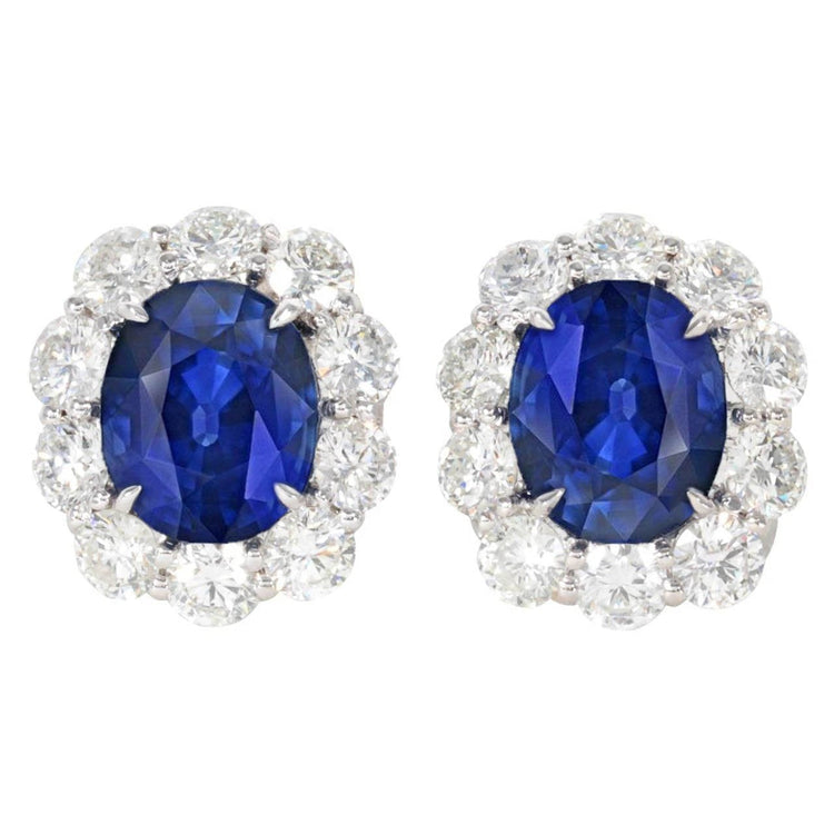 Boucles D'oreilles Puces Saphir De Ceylan Ovale Et Diamants Taille Ronde 6 Carats - HarryChadEnt.FR