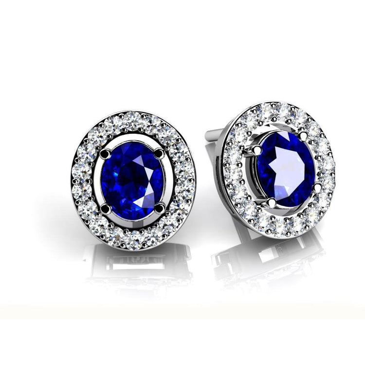 Boucles D'oreilles Puces Saphir Et Diamants Ronds 2.36 Carats Or Blanc - HarryChadEnt.FR