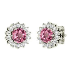 Boucles D'oreilles Puces Saphir Rose Avec Diamants 4.60 Carats Or Blanc