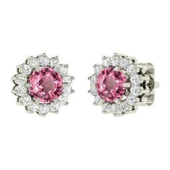 Boucles D'oreilles Puces Saphir Rose Avec Diamants 4.60 Carats Or Blanc - HarryChadEnt.FR