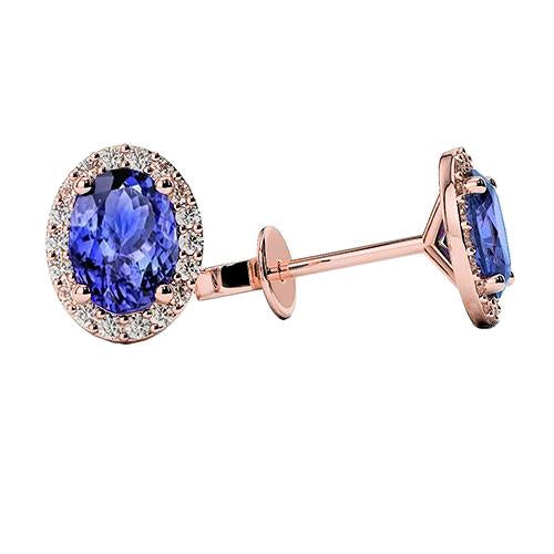 Boucles D'oreilles Puces Tanzanite Bleue Diamants 5 Carats Or Rose - HarryChadEnt.FR