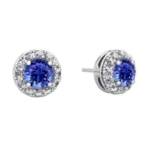 Boucles D'oreilles Puces Tanzanite Et Diamants 3.70 Carats Or Blanc 14K - HarryChadEnt.FR