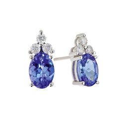 Boucles D'oreilles Puces Tanzanite Et Diamants 6.90 Carats Or Blanc 14K