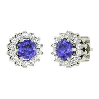 Boucles D'oreilles Puces Tanzanite Taille Ronde Avec Halo Diamants 4.50 Carats - HarryChadEnt.FR