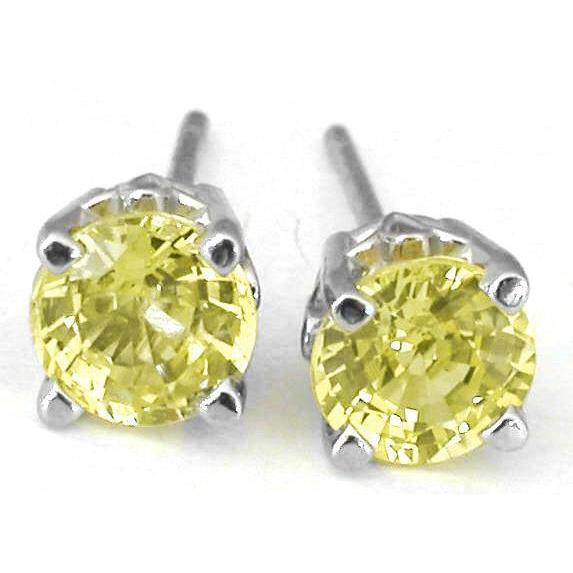 Boucles D'oreilles Rondes 4 Carats Saphir Jaune Or Blanc 14K - HarryChadEnt.FR