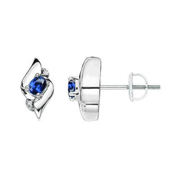 Boucles D'oreilles Saphir Bleu Sri Lanka 2 Ct Et Diamants Or Blanc 14K