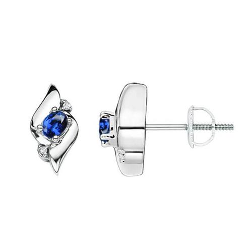 Boucles D'oreilles Saphir Bleu Sri Lanka 2 Ct Et Diamants Or Blanc 14K - HarryChadEnt.FR