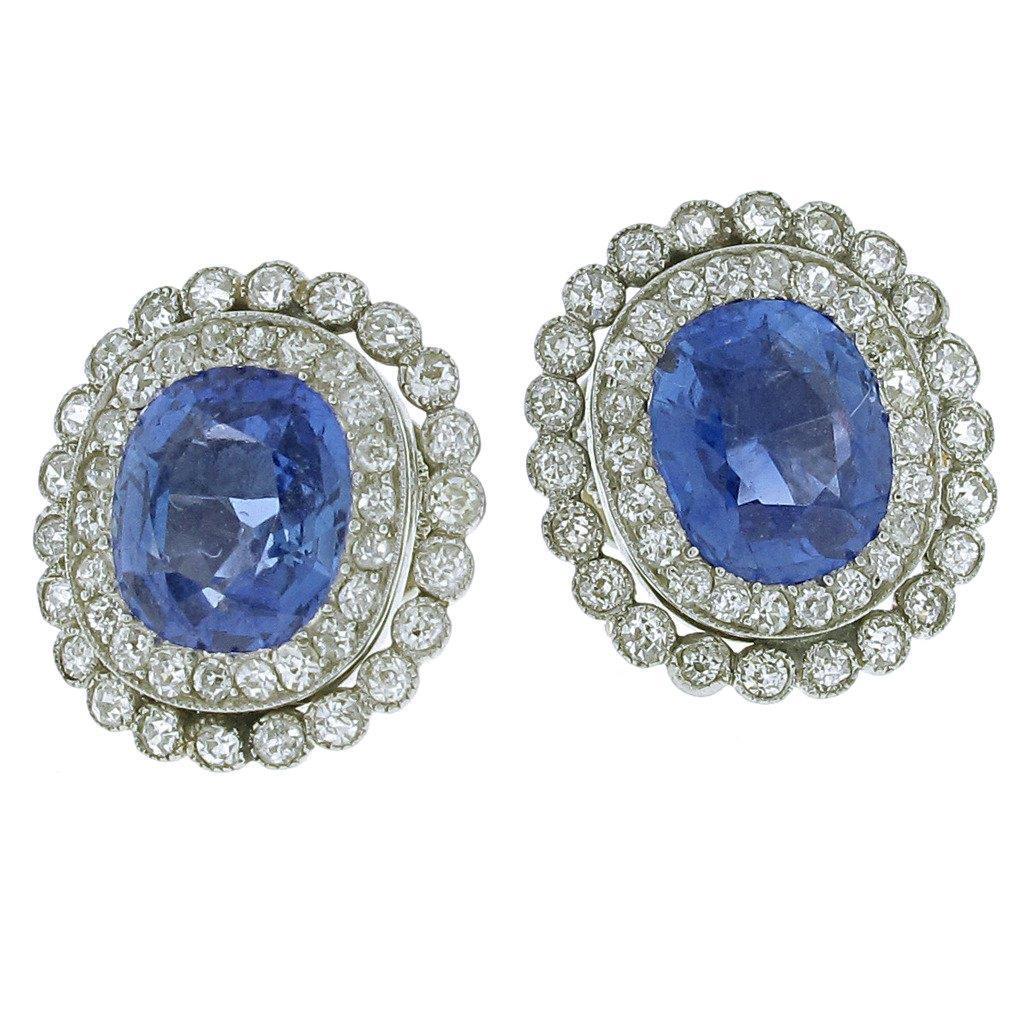 Boucles D'oreilles Saphir De Ceylan Avec Diamant 4.38 Carats Or Blanc 14K - HarryChadEnt.FR