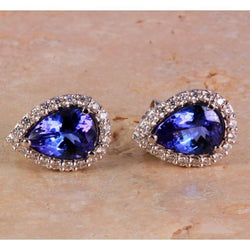 Boucles D'oreilles Tanzanite Poire Or Blanc Et Diamants 5 Carats