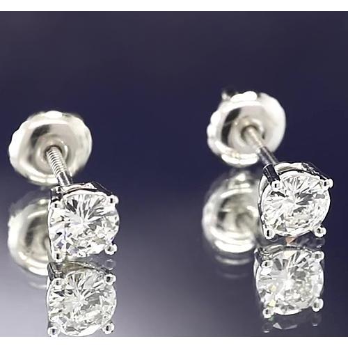 Boucles D'oreilles Tige 2 Carats Diamant Rond Bijoux Or Blanc 14K - HarryChadEnt.FR