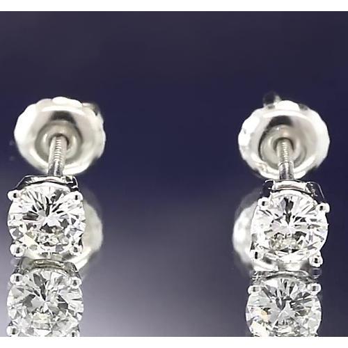 Boucles D'oreilles Tige 2 Carats Diamant Rond Bijoux Or Blanc 14K - HarryChadEnt.FR