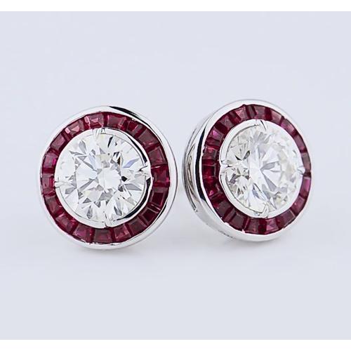 Boucles D'oreilles Tige Diamant 4 Carats Rubis Birman Or Blanc 14K - HarryChadEnt.FR