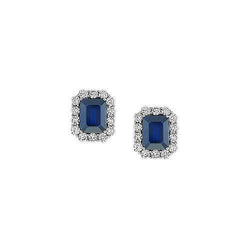 Boucles D'oreilles Tige Femme Sri Lanka Saphir Bleu Diamant Rond 2 Carats