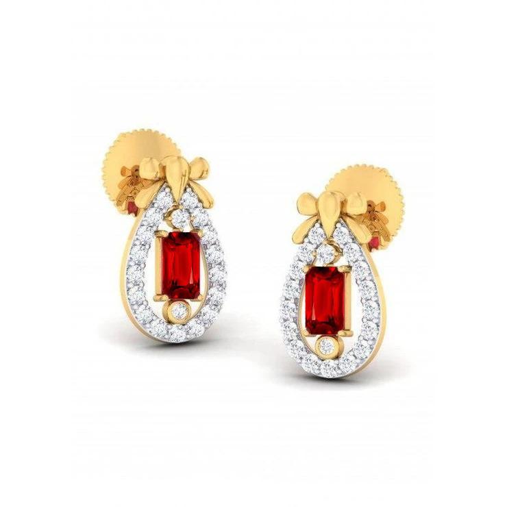 Boucles D'oreilles Tige Forme Poire 4.10 Carats Rubis & Diamants Or Jaune 14K - HarryChadEnt.FR