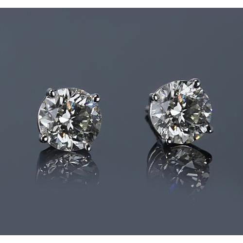 Boucles D'oreilles Tige Or Blanc 2 Carats Diamant Rond - HarryChadEnt.FR