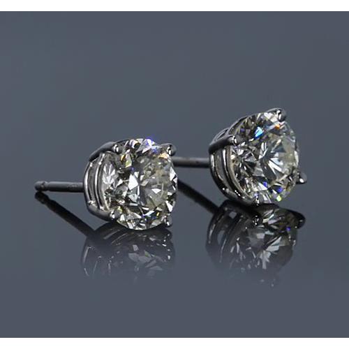 Boucles D'oreilles Tige Or Blanc 2 Carats Diamant Rond - HarryChadEnt.FR