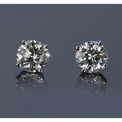 Boucles D'oreilles Tige Or Blanc 2 Carats Diamant Rond