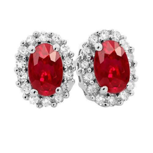 Boucles D'oreilles Tige Pavé De Rubis Rouges Et Diamants 6.10 Carats Sertie De Griffes - HarryChadEnt.FR