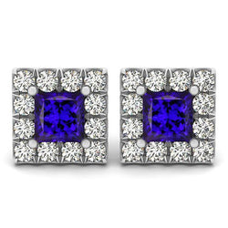 Boucles D'oreilles Tiges Femme Tanzanite Bleue Avec Diamants 6.50 Carats Halo