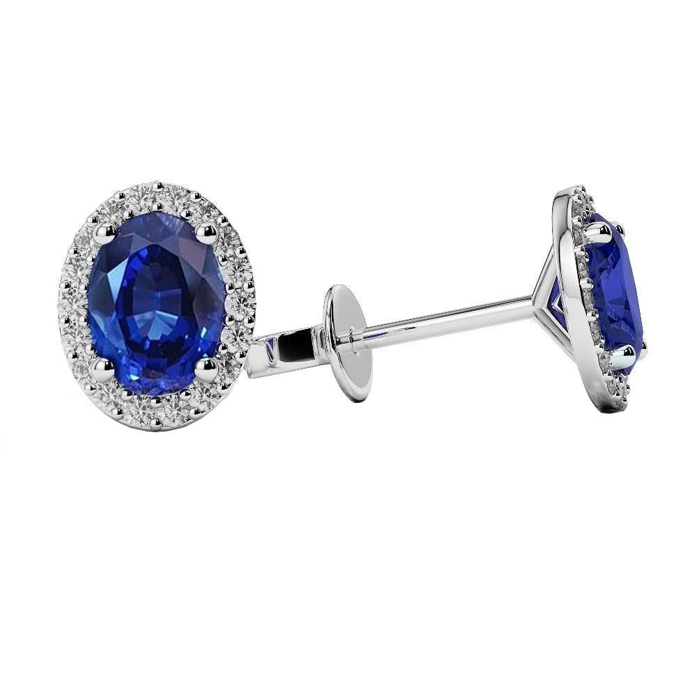 Boucles D'oreilles Halo Saphir Ovale Avec Diamants Ronds 4.50 Carats - HarryChadEnt.FR