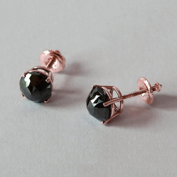 Boucles d'Oreilles 2 Carats Coussin Diamants Noirs Or Rose 14K Bijoux - HarryChadEnt.FR