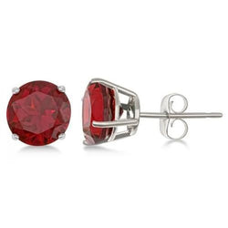 Boucles d'Oreilles Clous Femme Rubis 6 Carats Serti Griffes Or Blanc 14K