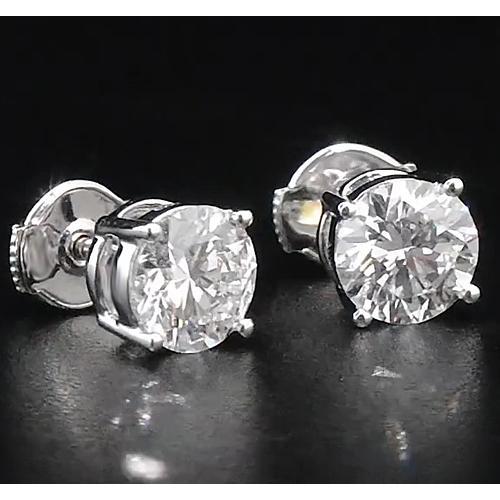 Boucles d'Oreilles Diamant 2 Carats Quatre Griffes Rondes Or Blanc 14K - HarryChadEnt.FR