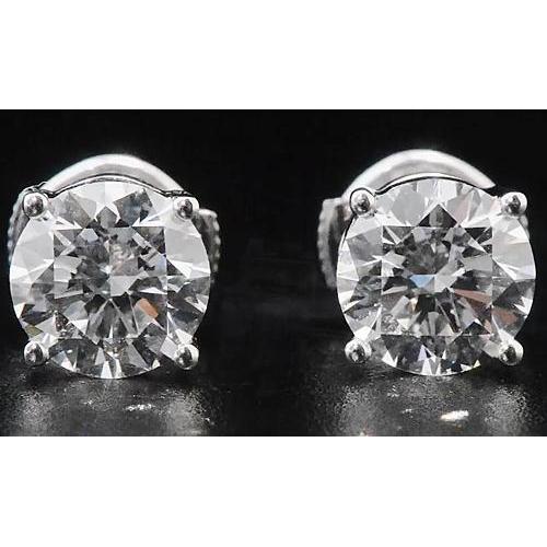 Boucles d'Oreilles Diamant 2 Carats Quatre Griffes Rondes Or Blanc 14K - HarryChadEnt.FR