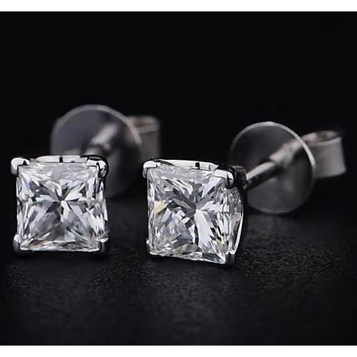 Boucles d'Oreilles Diamant Princesse 1.50 Carats Griffe Or Blanc 14K - HarryChadEnt.FR