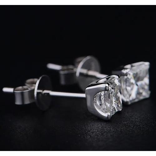 Boucles d'Oreilles Diamant Princesse 1.50 Carats Griffe Or Blanc 14K - HarryChadEnt.FR