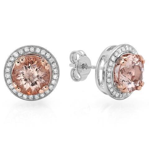 Boucles d'Oreilles Femme 10.70 Ct Morganite Diamant Or Blanc 14K - HarryChadEnt.FR