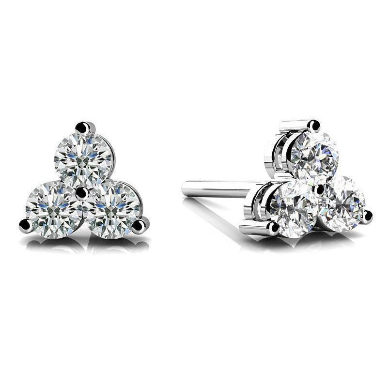 Boucles d'oreilles diamants ronds étincelants 3 ct pour femme en or blanc 14K - HarryChadEnt.FR