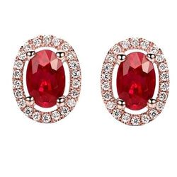 Boucles d'Oreilles Femme Or Rose 14K Rubis Et Diamants 6.50 Carats