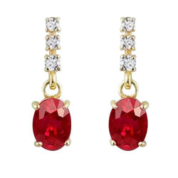 Boucles d'Oreilles Femme Pendantes Or Jaune 14K Rubis 9.50 Carats Et Diamants