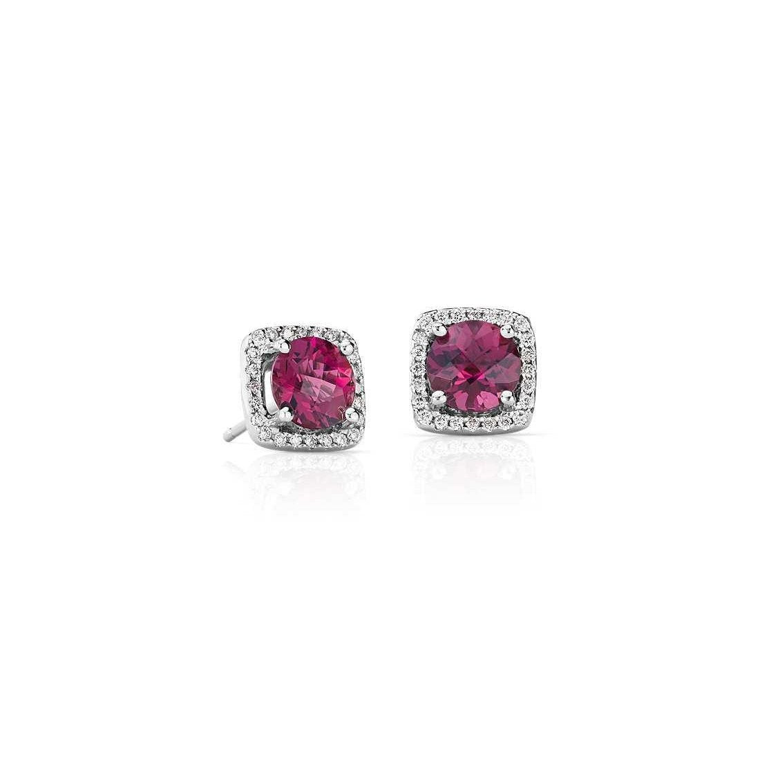 Boucles d'Oreilles Femme Tourmaline Rose 8 Carats Et Diamants Or Blanc 14K - HarryChadEnt.FR